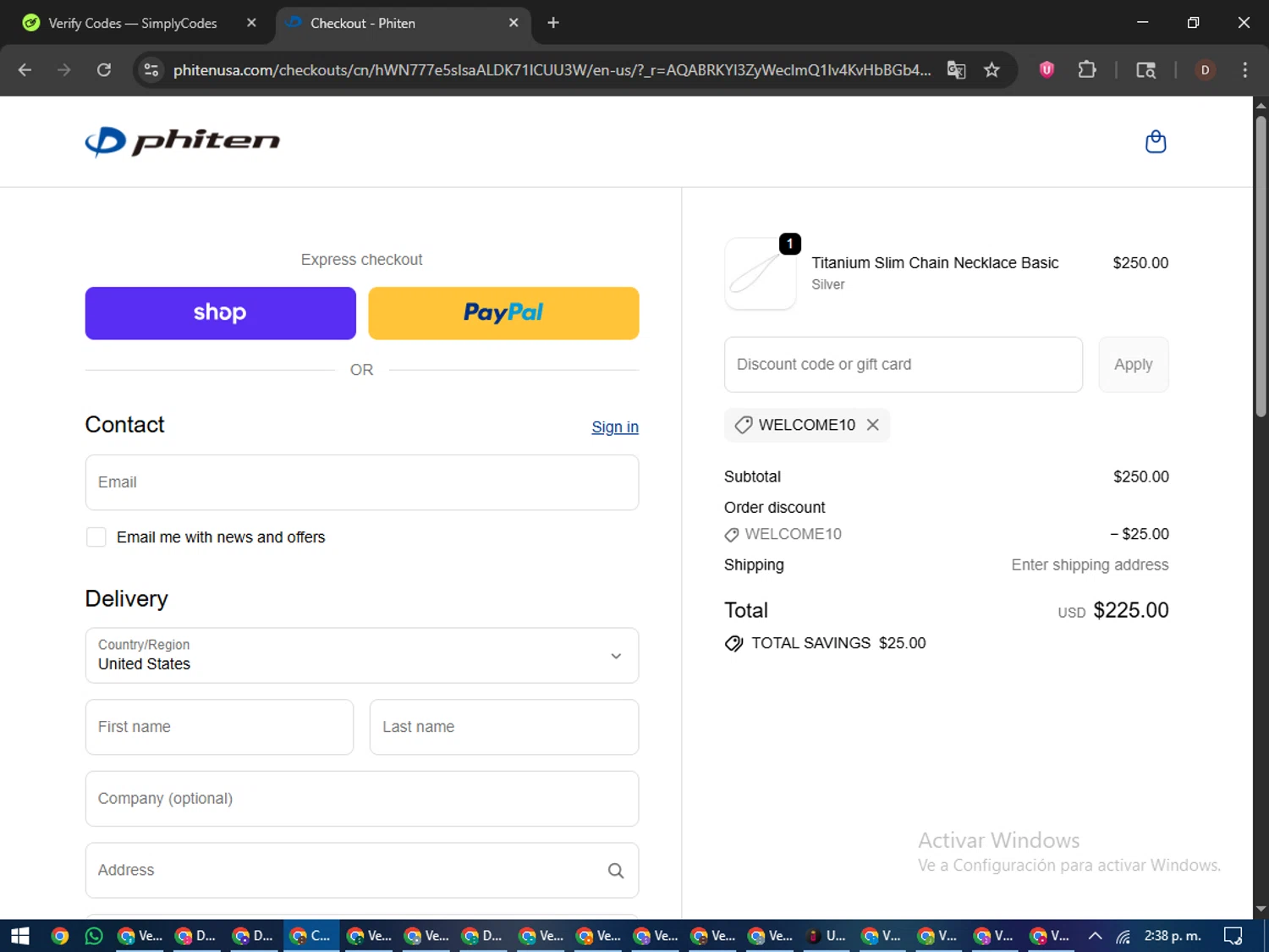 Phiten USA checkout page showing Phiten USA coupon code box | Screenshot taken by SimplyCodes community member on Jan 1, 2026