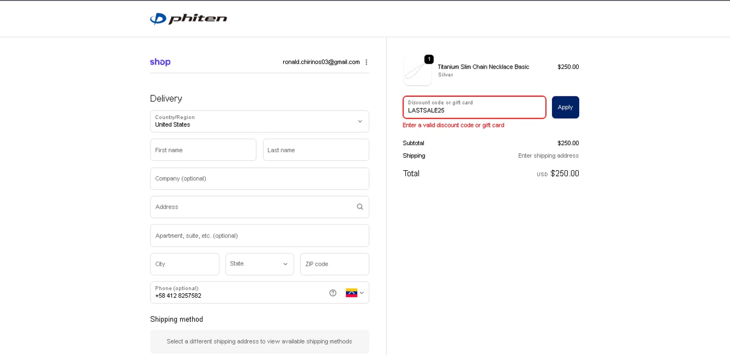 Phiten USA coupon code screenshot showing code LASTSALE25 applied at Phiten USA checkout page. Uploaded by SimplyCodes community member PennySage5996 on Dec 15, 2025