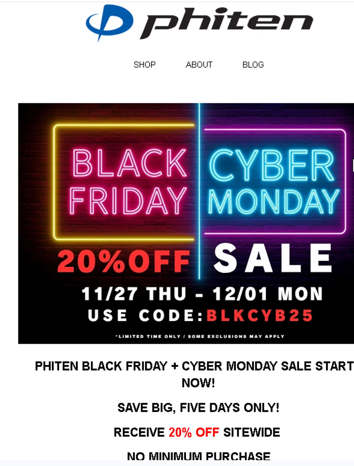 Phiten USA coupon code screenshot showing code BLKCYB25 applied at Phiten USA checkout page. Uploaded by SimplyCodes community member Logoteam on Nov 27, 2025