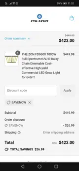 SAVENOW coupon verification screenshot