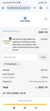 PHLIZON6% coupon verification screenshot