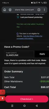 Phoenix Suns coupon verification screenshot