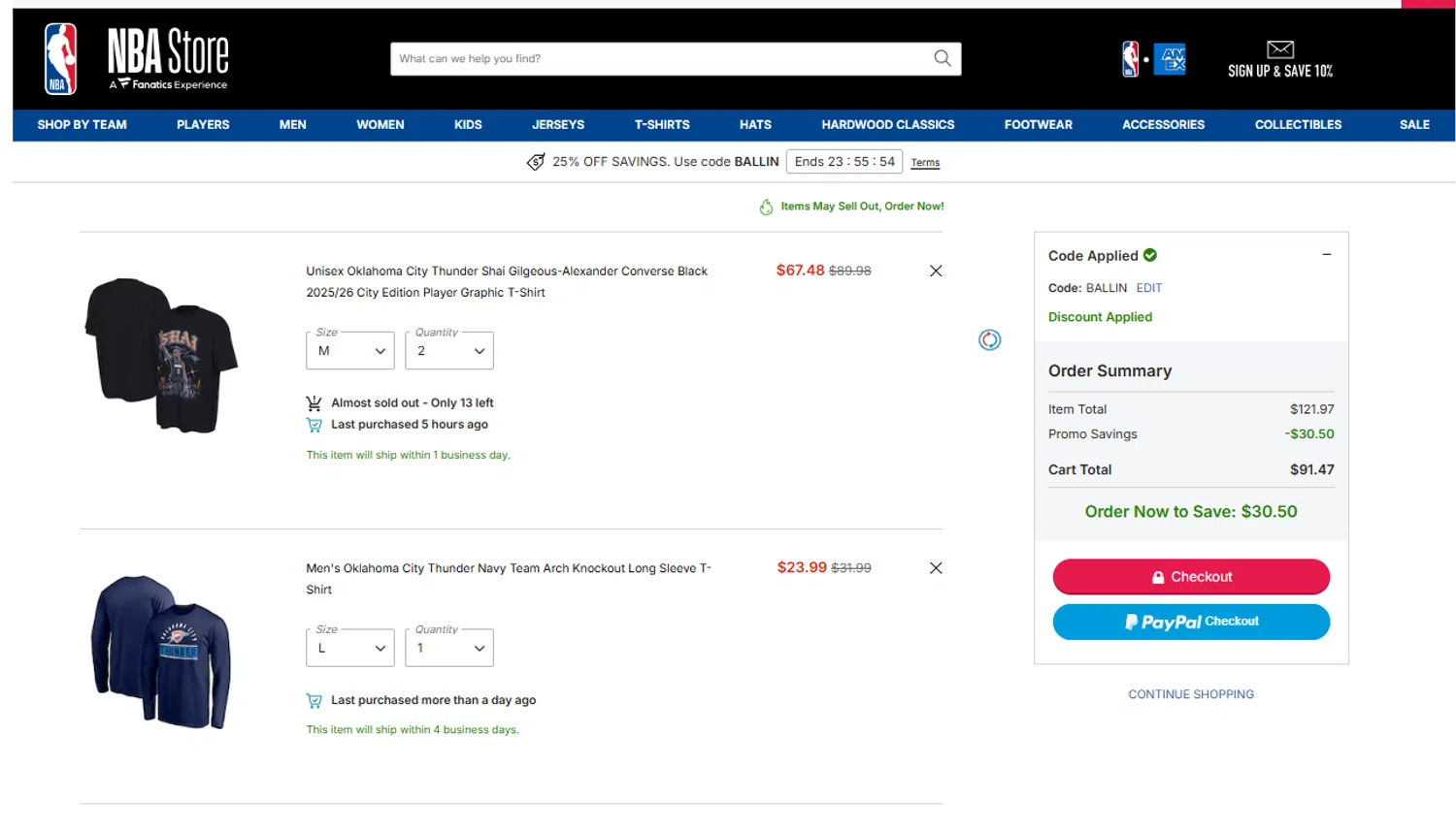 Phoenix Suns promo code screenshot showing code BALLIN applied at Phoenix Suns checkout page. Uploaded by SimplyCodes community member Dulce__ on Feb 1, 2026