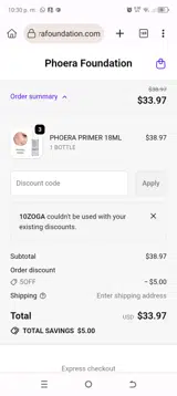 10ZOGA coupon verification screenshot