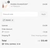 10SAVE coupon verification screenshot