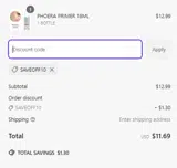 SAVEOFF10 coupon verification screenshot