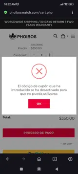 Phoibos Watch coupon verification screenshot
