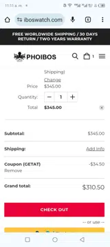 Phoibos Watch coupon verification screenshot