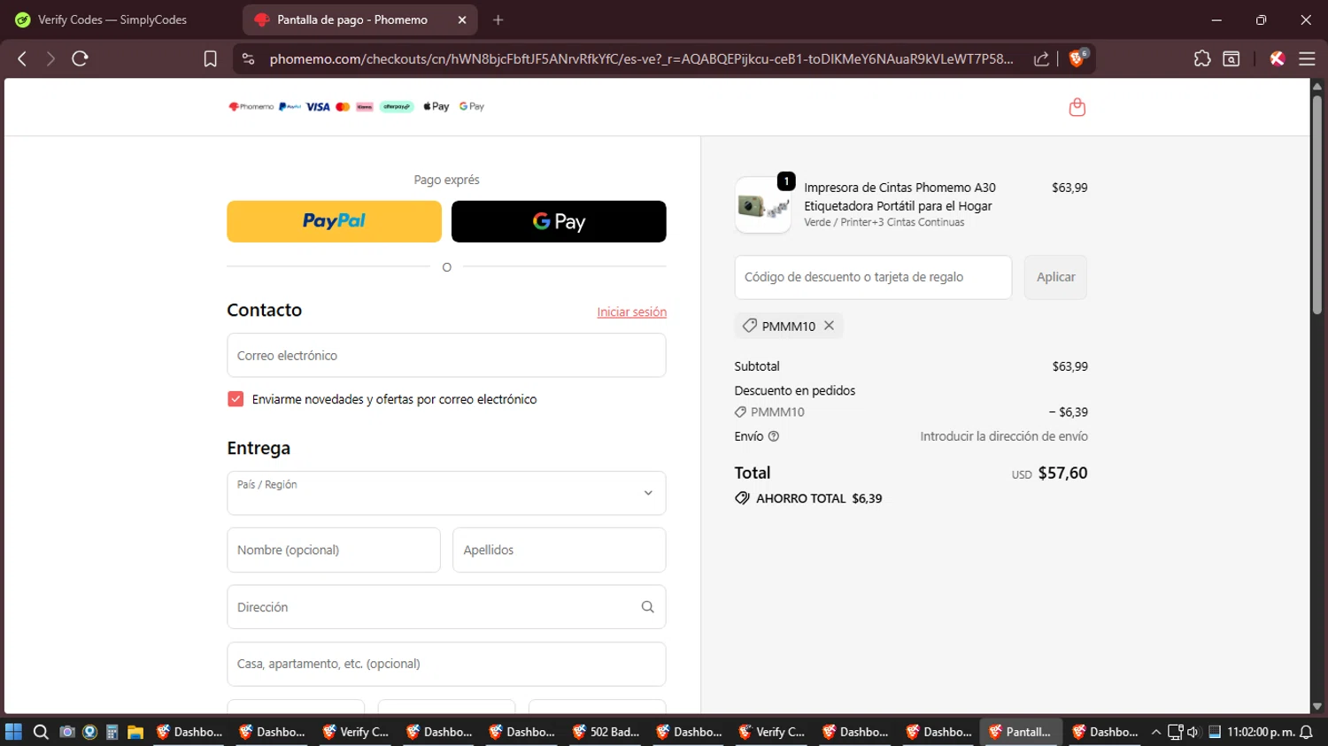 Phomemo checkout page showing Phomemo discount code box | Screenshot taken by SimplyCodes community member on Feb 10, 2026