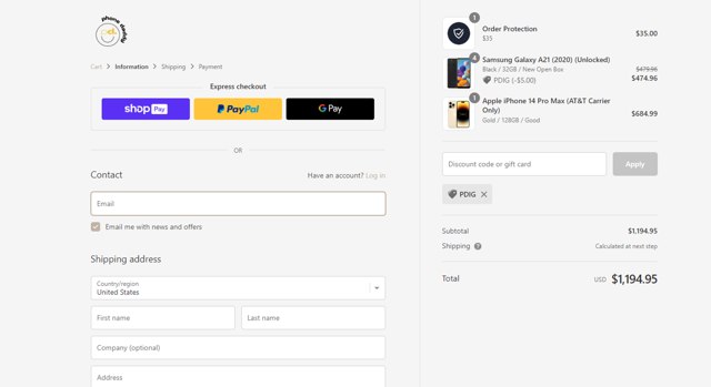 Phone Daddy checkout page showing Phone Daddy discount code box | Screenshot taken by SimplyCodes community member on May 19, 2024