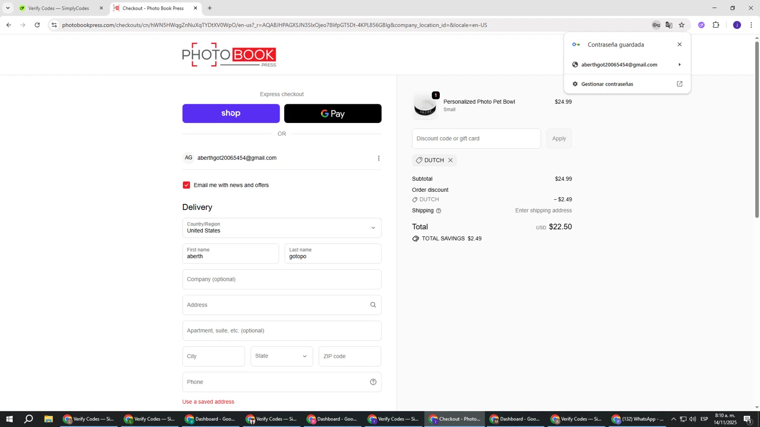 Photo Book Press checkout page showing Photo Book Press promo code box | Screenshot taken by SimplyCodes community member on Nov 14, 2025