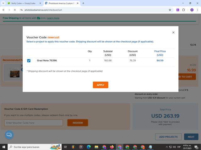 Photobook America checkout page showing Photobook America promo code box | Screenshot taken by SimplyCodes community member on Jul 25, 2025