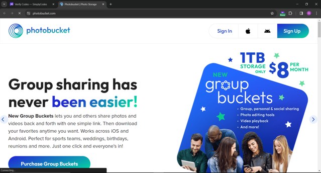 Photobucket checkout page showing Photobucket coupon code box | Screenshot taken by SimplyCodes community member on Dec 29, 2023