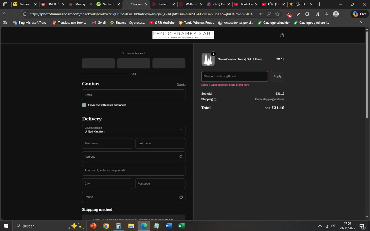 Photo Frames & Art promo code screenshot showing code ten applied at Photo Frames & Art checkout page. Uploaded by SimplyCodes community member SaskeUchiha on Nov 24, 2025