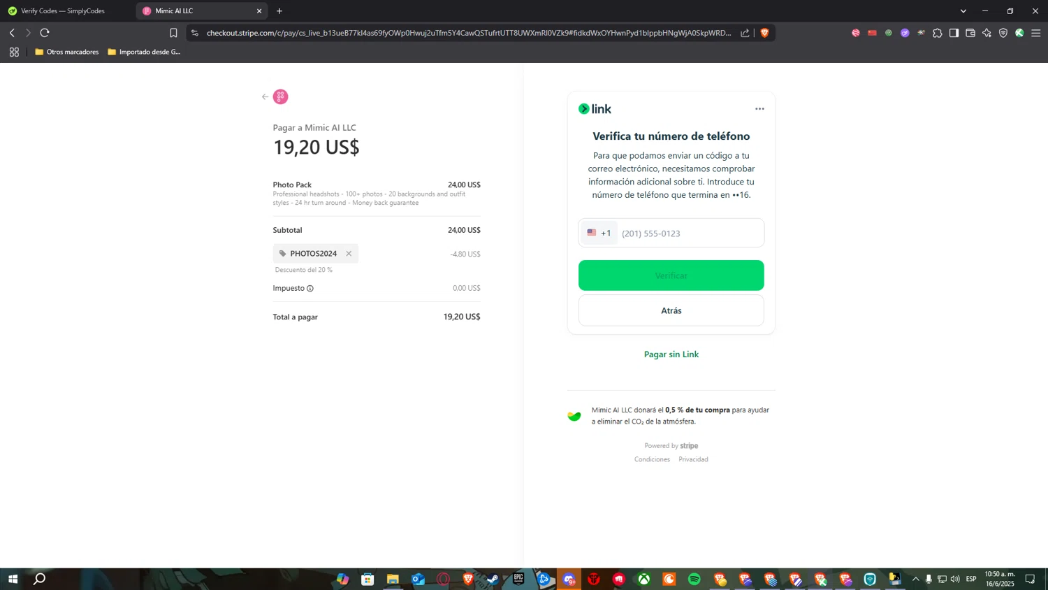 PhotoPacks.AI checkout page showing PhotoPacks.AI promo code box | Screenshot taken by SimplyCodes community member on Jun 16, 2025