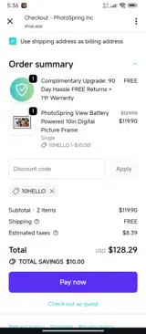 10HELLO coupon verification screenshot