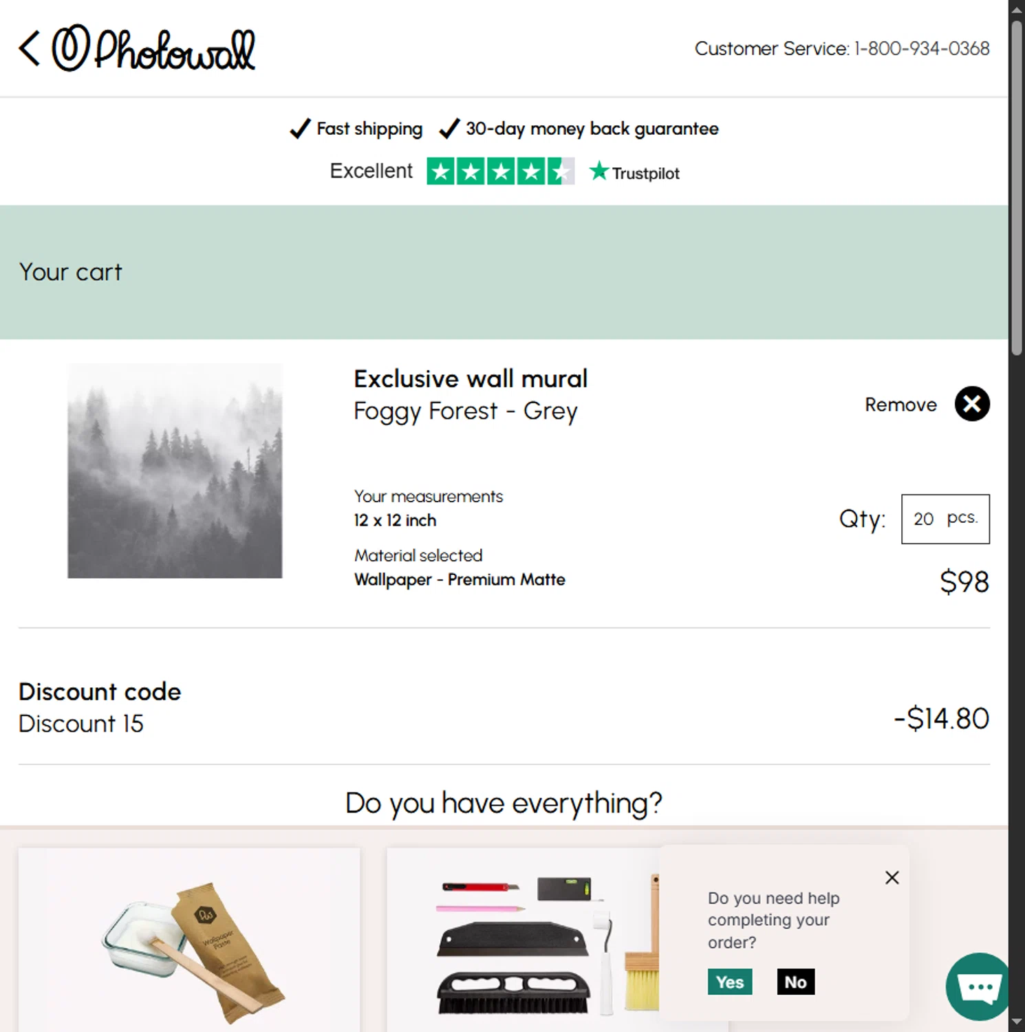 Photowall discount code screenshot showing code DISCOUNT15 applied at Photowall checkout page. Uploaded by SimplyCodes community member PennyScholar504 on Sep 19, 2025