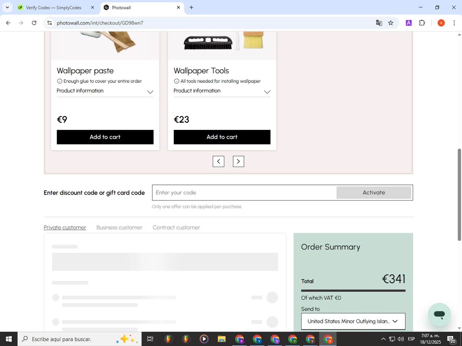 Photowall discount code screenshot showing code Signup10 applied at Photowall checkout page. Uploaded by SimplyCodes community member partenalgas on Dec 18, 2025