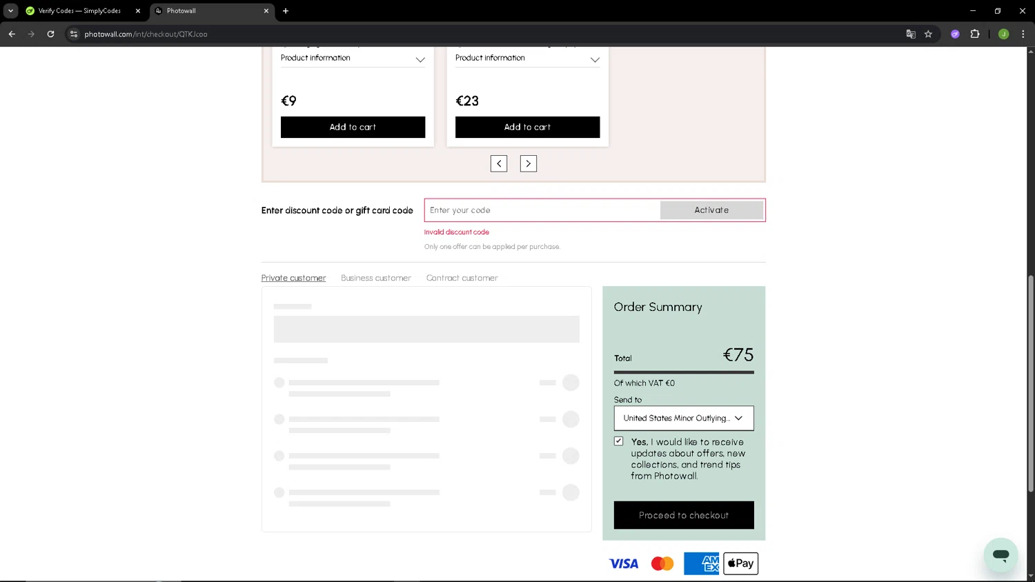 Photowall discount code screenshot showing code KID5 applied at Photowall checkout page. Uploaded by SimplyCodes community member SAIKOO on Dec 2, 2025