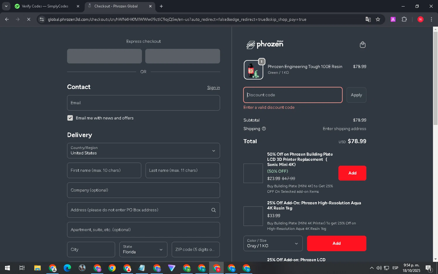 Phrozen Technology promo code screenshot showing code MOBILE15 applied at Phrozen Technology checkout page. Uploaded by SimplyCodes community member FortunateVirtuoso9599 on Oct 19, 2025