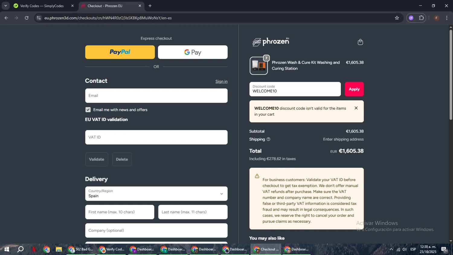 Phrozen Technology promo code screenshot showing code WELCOME10 applied at Phrozen Technology checkout page. Uploaded by SimplyCodes community member ExtraordinaryHunter3076 on Oct 23, 2025