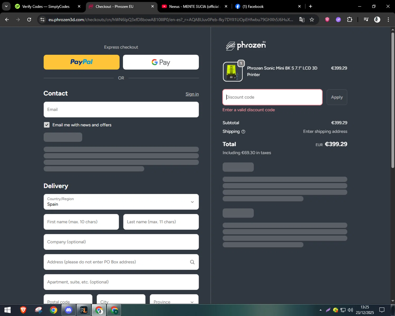 Phrozen Technology promo code screenshot showing code 3DPN20 applied at Phrozen Technology checkout page. Uploaded by SimplyCodes community member CleverSentinel9441 on Dec 23, 2025