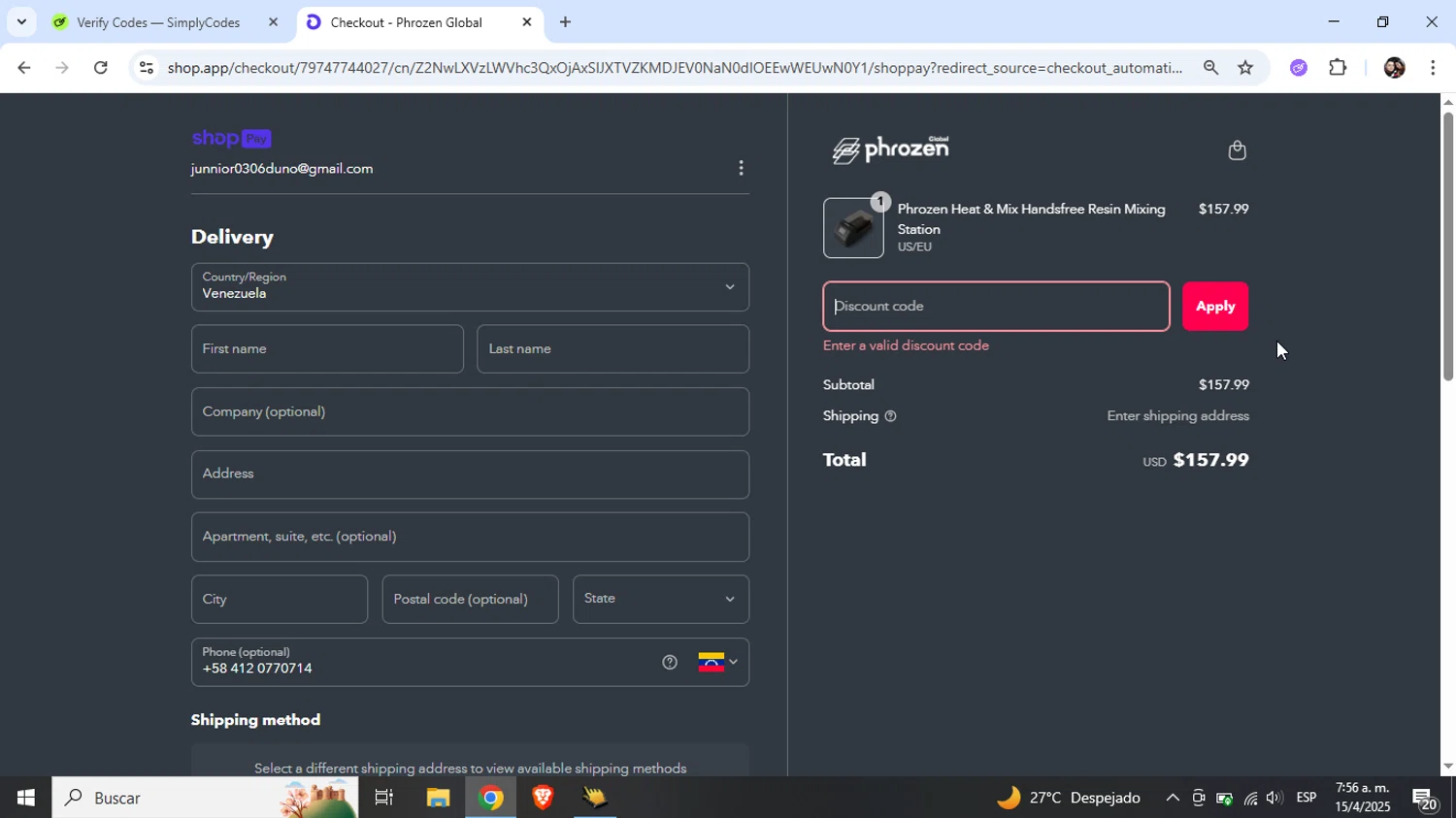 Phrozen Technology promo code screenshot showing code XMMM15 applied at Phrozen Technology checkout page. Uploaded by SimplyCodes community member Junniorduno on Apr 15, 2025