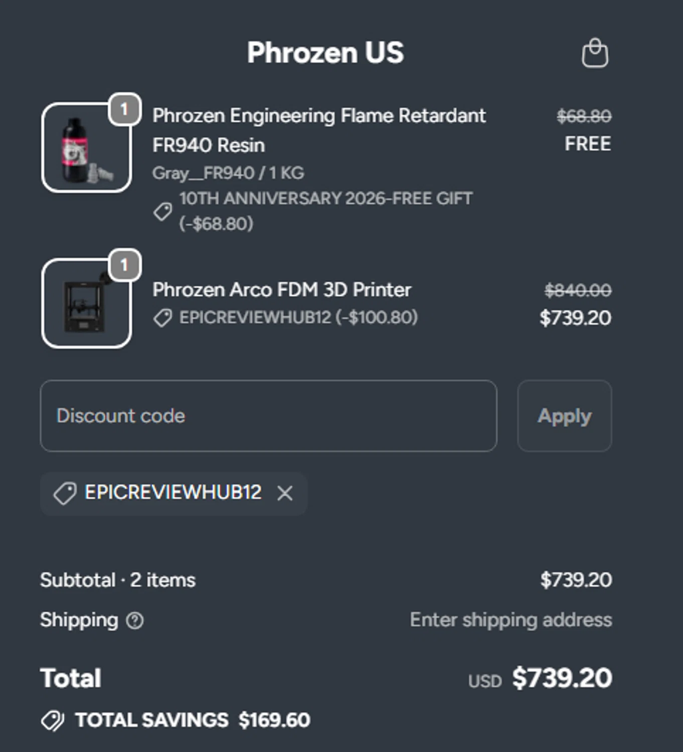 Phrozen Technology promo code screenshot showing code EPICREVIEWHUB12 applied at Phrozen Technology checkout page. Uploaded by SimplyCodes community member PaulSkenes on Jun 8, 2026