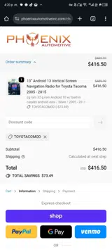Toyotacomod coupon verification screenshot
