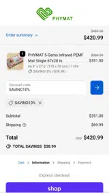 SAVING10% coupon verification screenshot