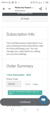 Physical Therapy coupon verification screenshot