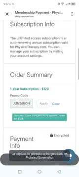 Physical Therapy coupon verification screenshot