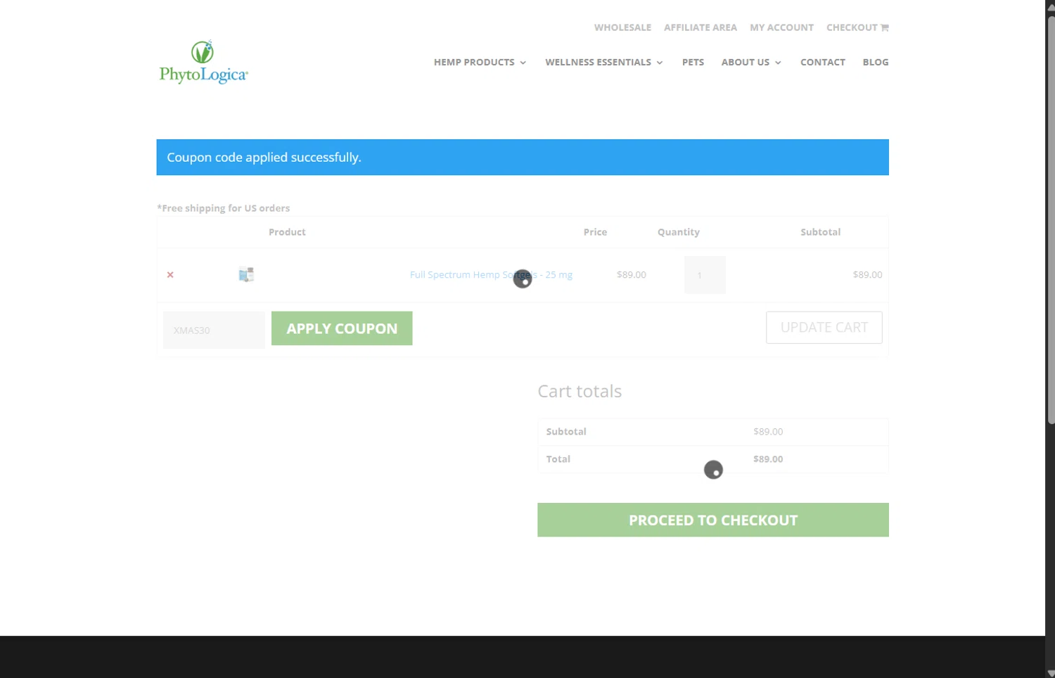 PhytoLogica promo code screenshot showing code XMAS30 applied at PhytoLogica checkout page. Uploaded by SimplyCodes community member SimplyGOAT on May 17, 2025