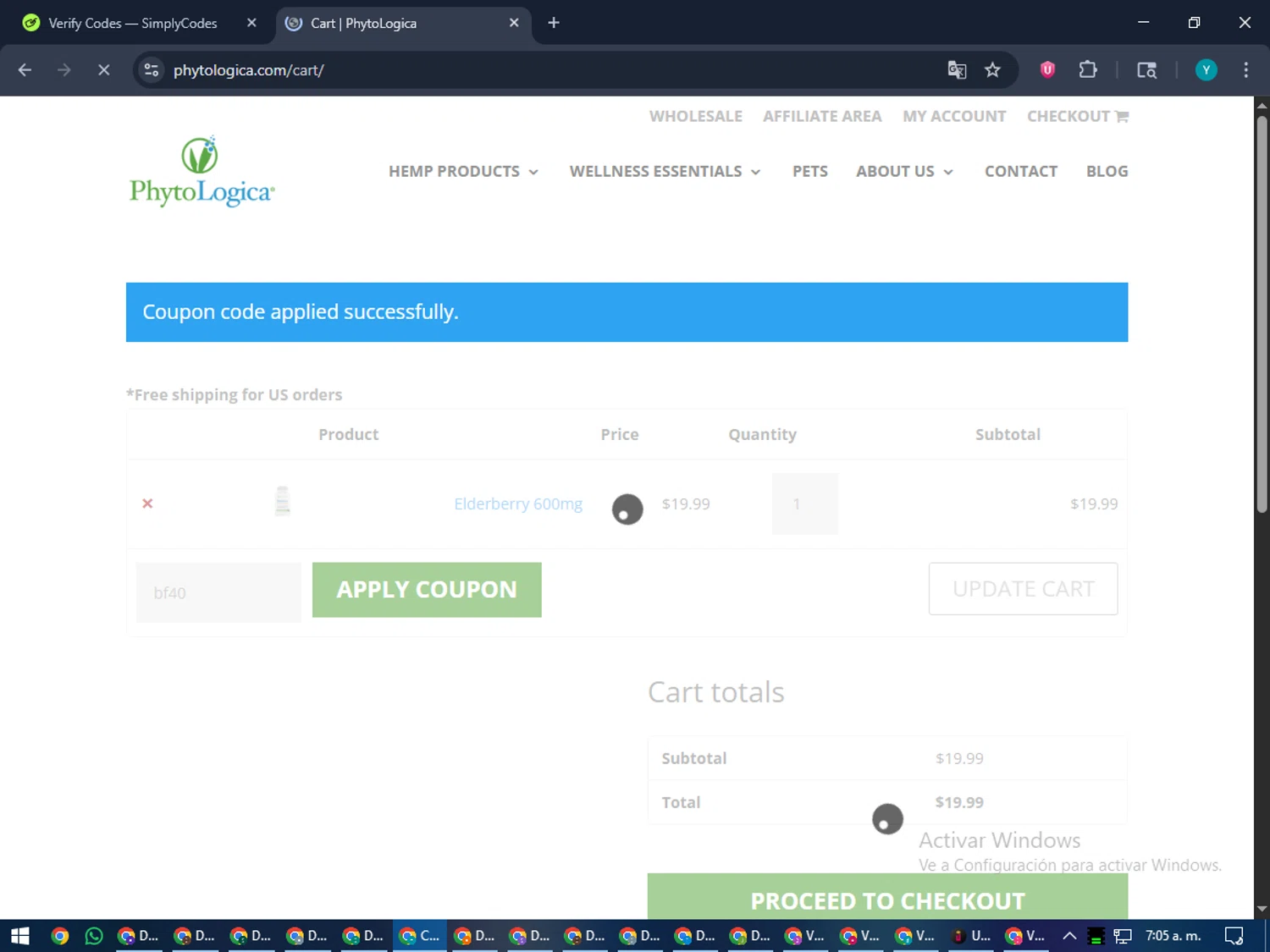 PhytoLogica checkout page showing PhytoLogica promo code box | Screenshot taken by SimplyCodes community member on Jan 3, 2026