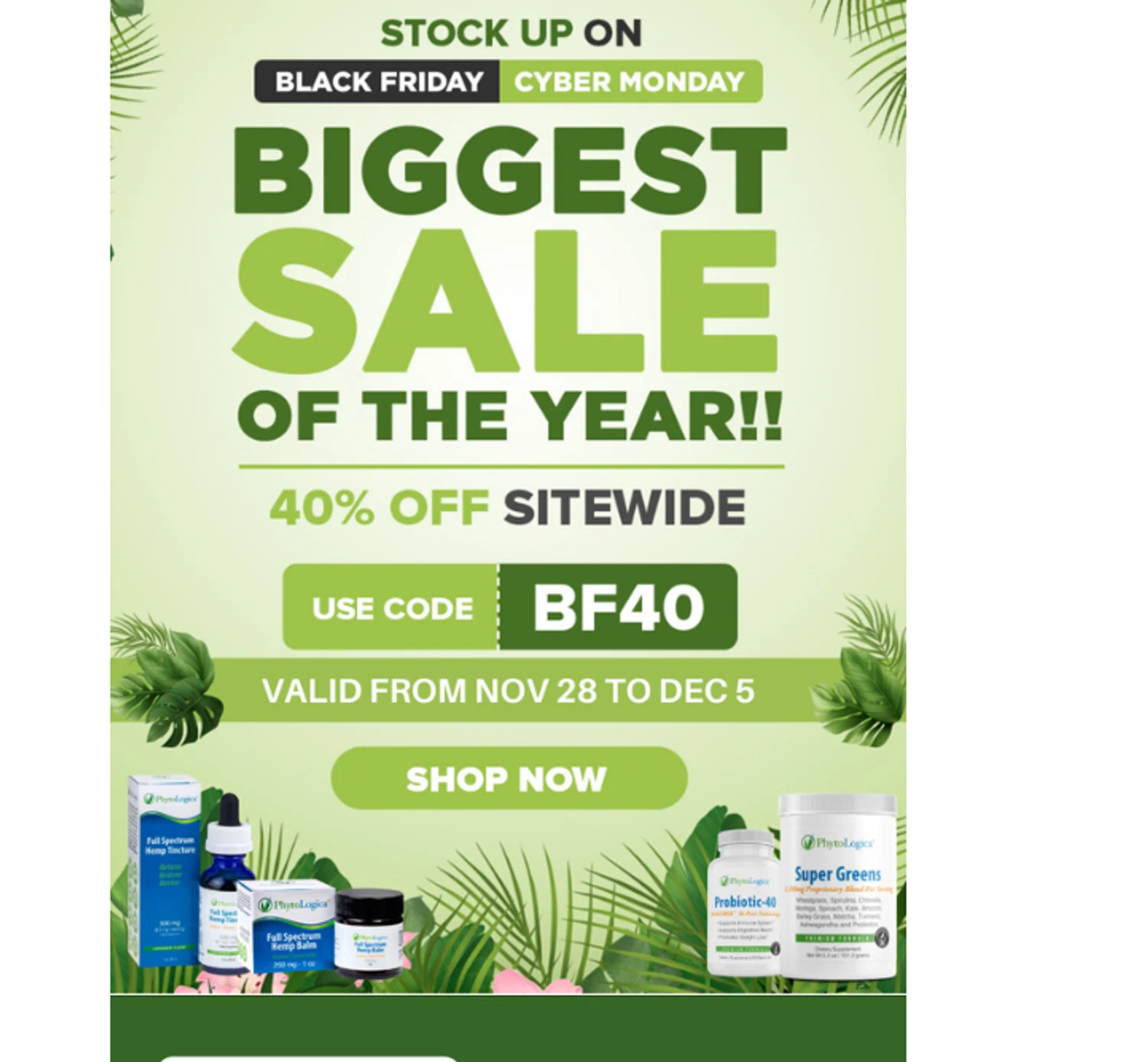 PhytoLogica promo code screenshot showing code bf40 applied at PhytoLogica checkout page. Uploaded by SimplyCodes community member juanjose on Nov 28, 2025