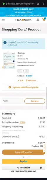 Pic20 coupon verification screenshot
