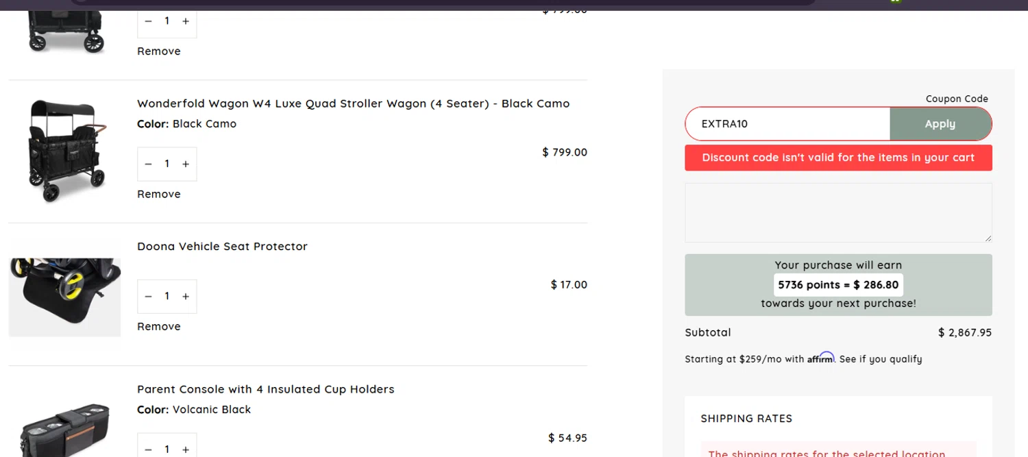 PiccolinoBaby discount code screenshot showing code EXTRA10 applied at PiccolinoBaby checkout page. Uploaded by SimplyCodes community member ashe1986 on Jun 22, 2025