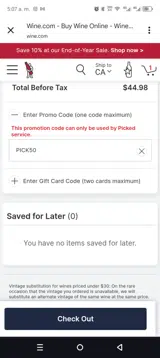 PICK50 coupon verification screenshot