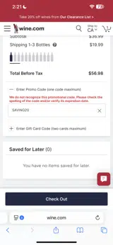 SAVING20 coupon verification screenshot