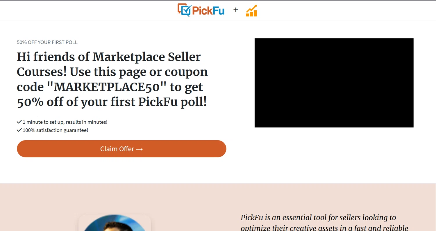 PickFu promo code screenshot showing code MARKETPLACE50 applied at PickFu checkout page. Uploaded by SimplyCodes community member TokenMonarch4470 on Jun 16, 2025