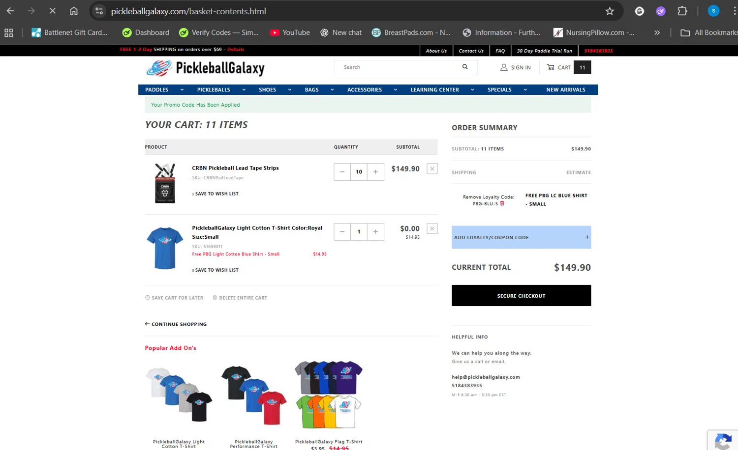 Pickleball Galaxy coupon code screenshot showing code PBG-BLU-S applied at Pickleball Galaxy checkout page. Uploaded by SimplyCodes community member Giyuuu on Nov 4, 2025