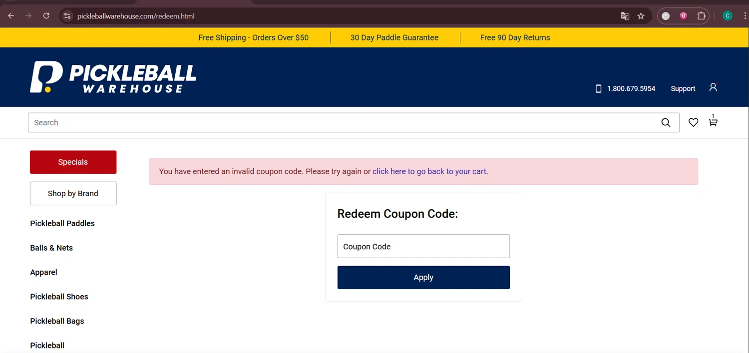 Pickleball Warehouse discount code screenshot showing code PWTOWEL applied at Pickleball Warehouse checkout page. Uploaded by SimplyCodes community member Negritoo on Jul 17, 2025
