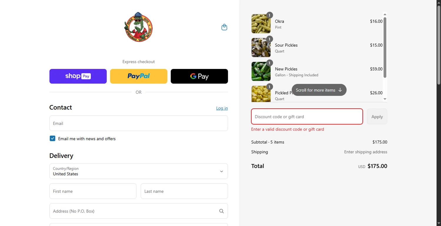 The Pickle Guys discount code screenshot showing code PICKLE10MDW2025 applied at The Pickle Guys checkout page. Uploaded by SimplyCodes community member PennyOwl696 on Jun 3, 2025