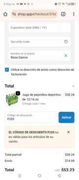 PJ20 coupon verification screenshot