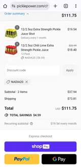 Nadia20 coupon verification screenshot