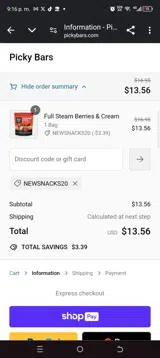 Newsnacks20 coupon verification screenshot