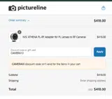 CAMERA10 coupon verification screenshot