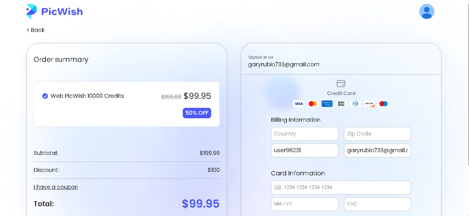 PicWish coupon code screenshot showing code PW25BF applied at PicWish checkout page. Uploaded by SimplyCodes community member CRYSTALSUICINE on Jan 17, 2026