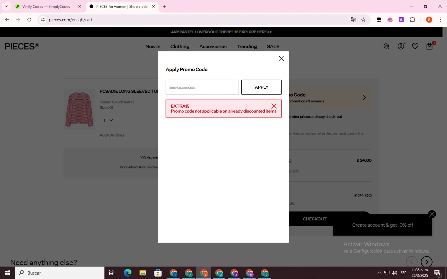 PIECES UK checkout page showing PIECES UK promo code box | Screenshot taken by SimplyCodes community member on Mar 27, 2025