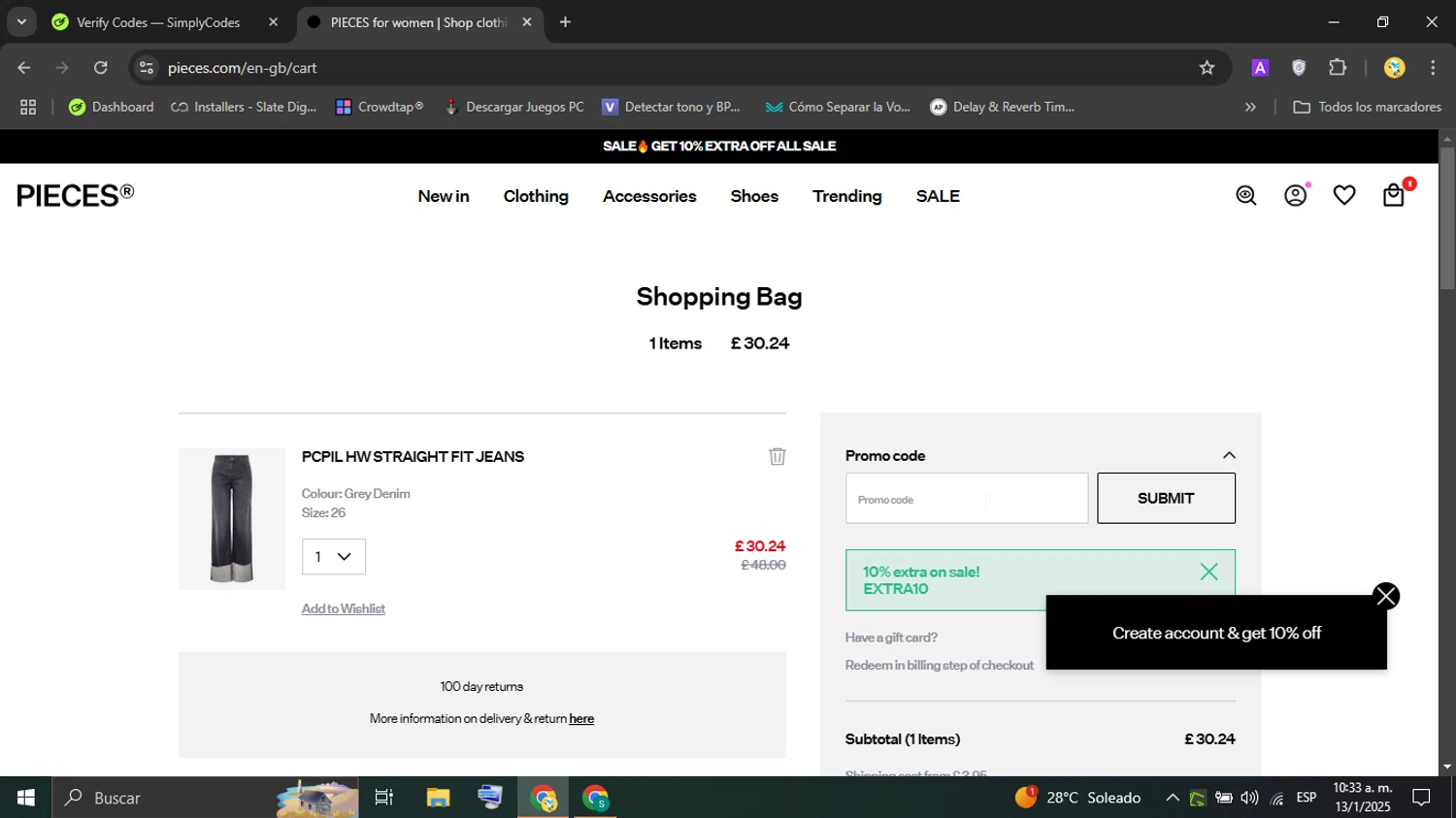 PIECES UK checkout page showing PIECES UK promo code box | Screenshot taken by SimplyCodes community member on Jan 13, 2025